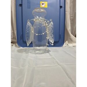 Elegant Glass Angel Vase with Pearls and Halo Bracelet 13" Detailed Wings